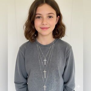 Layered silver cross necklace